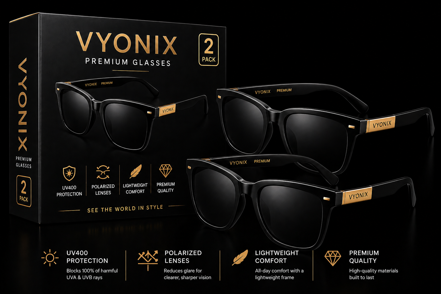 VYONIX Premium Glasses - 2 Pack