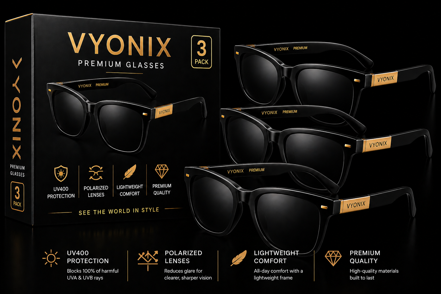 VYONIX Premium Glasses - 3 Pack