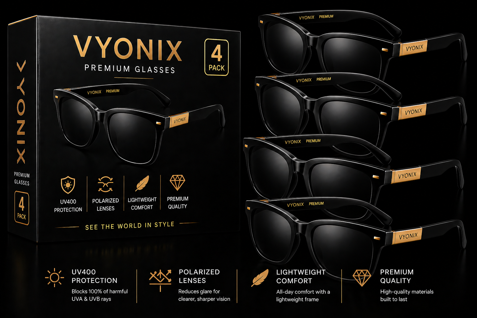 VYONIX Premium Glasses - 4 Pack