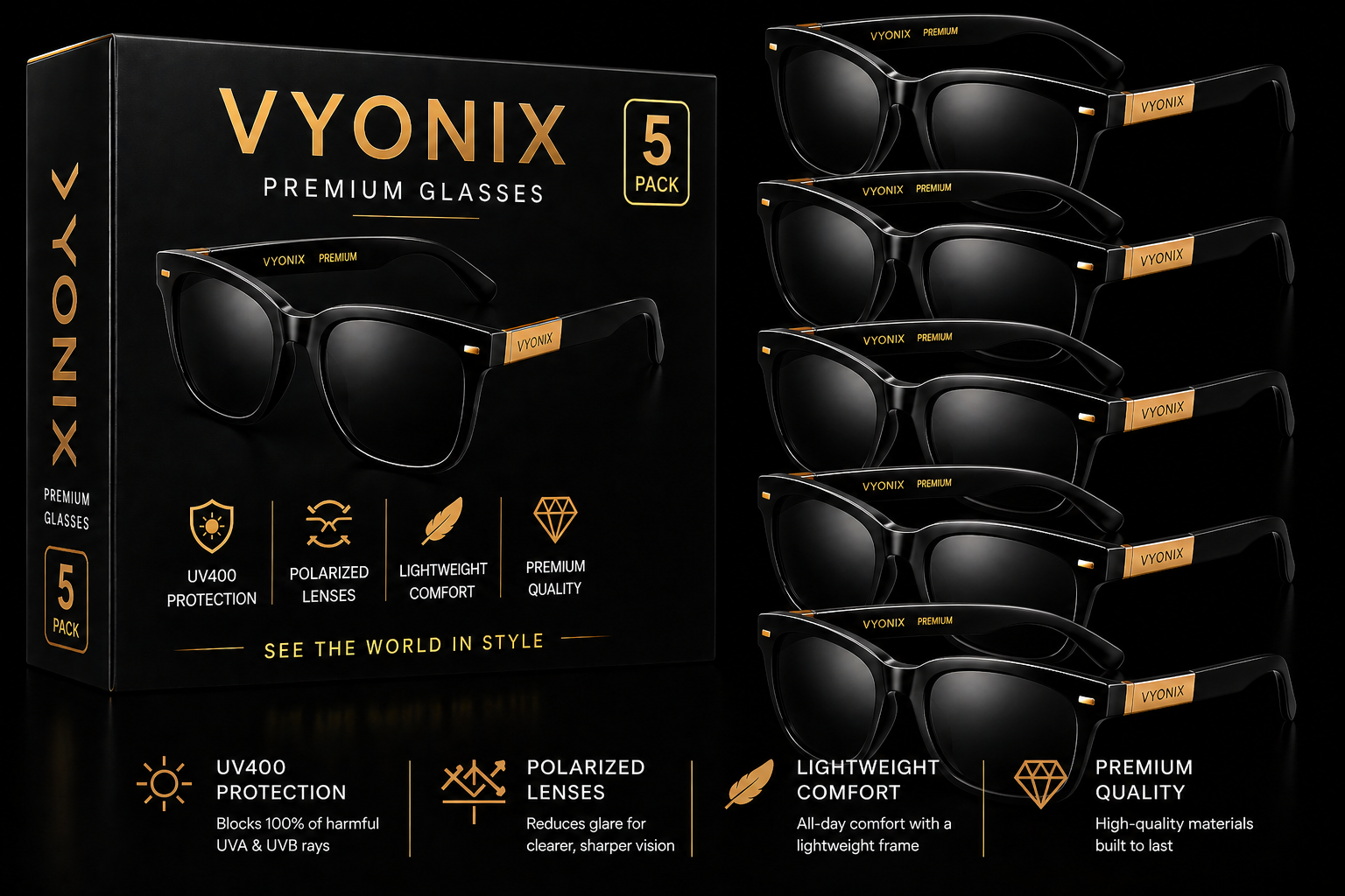 VYONIX Premium Glasses - 5 Pack