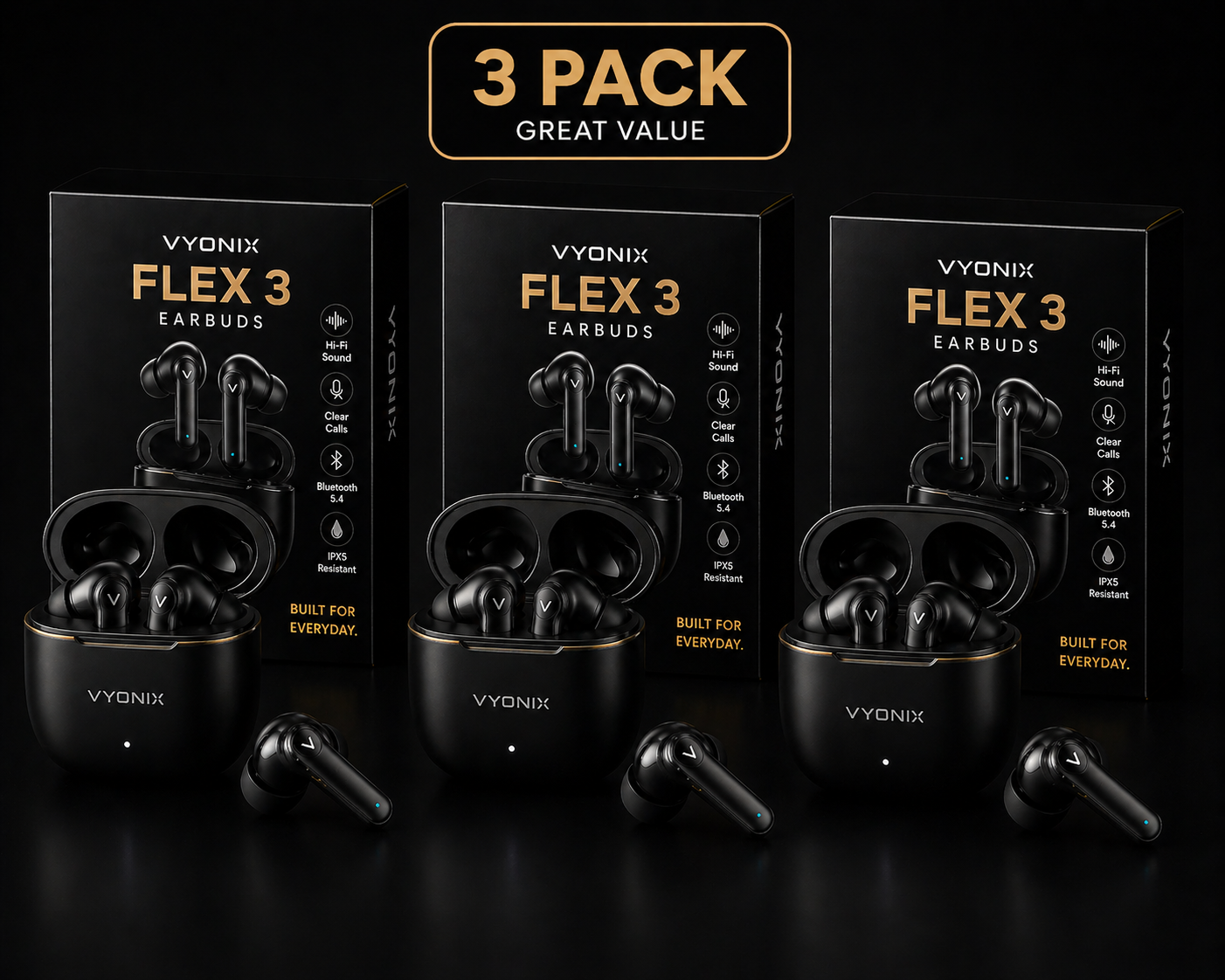 Vyonix Flex 3 Earbuds – 3 Pack
