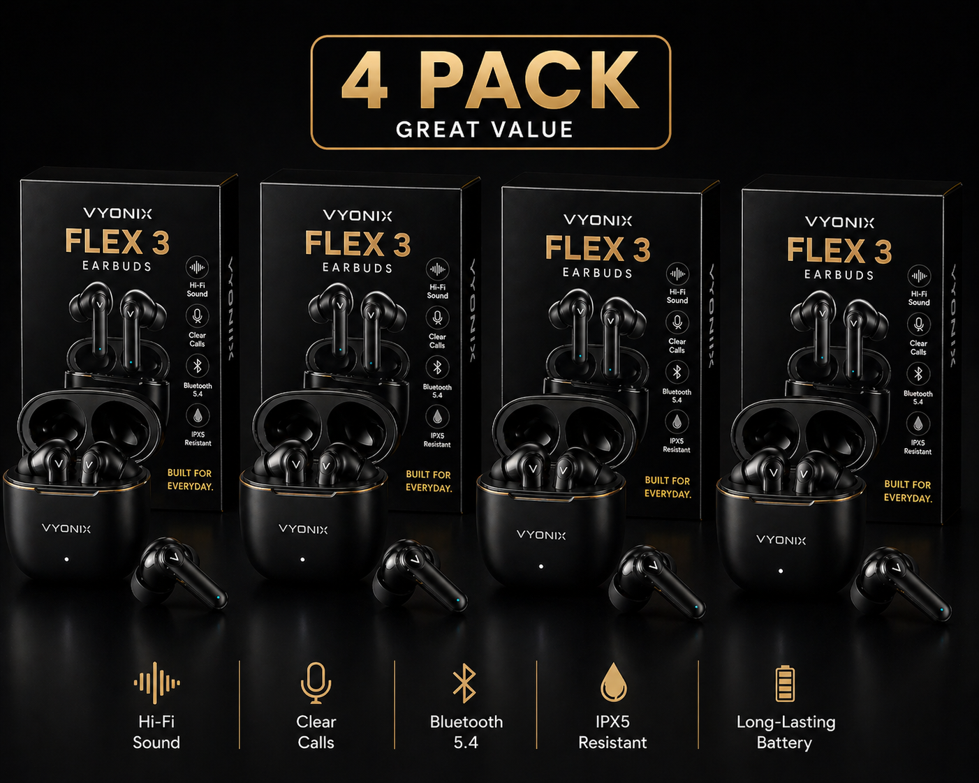 Vyonix Flex 3 Earbuds –4 Pack