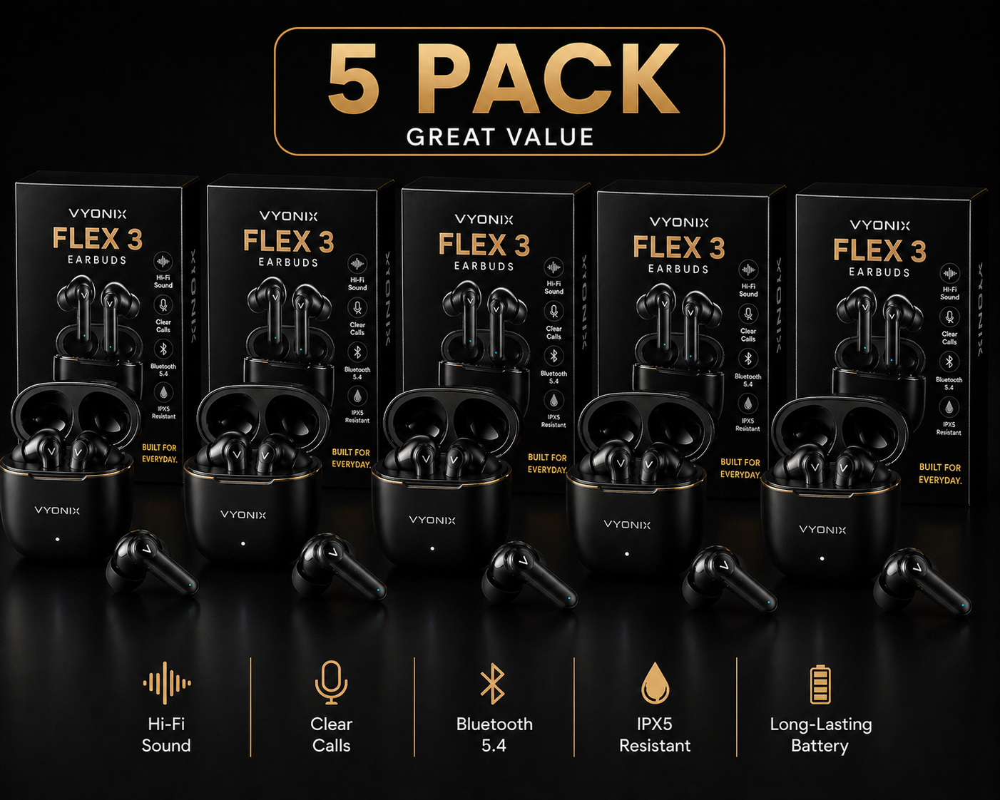 Vyonix Flex 3 Earbuds –5 Pack